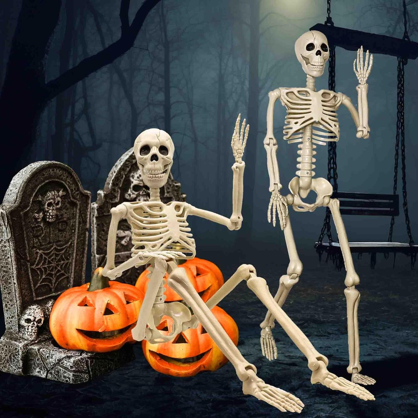 3 ft Life Size Human Skeleton with Full Body Posable Joints Plastic Skeleton for Halloween Skeletons