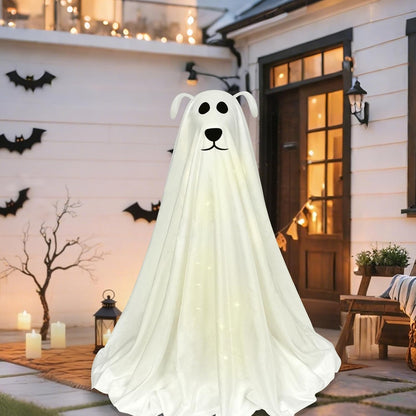 Light-Up Freestanding Spooky Ghost Dog with Remote String Lights Battery Operated Halloween Ghost Dog