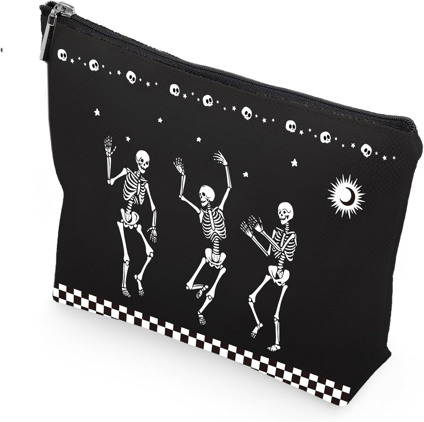 Dark Black Makeup Bags Girls Women Purse, Dancing Gesture Skull Halloween Gifts
