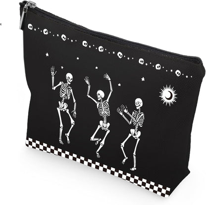 Dark Black Makeup Bags Girls Women Purse, Dancing Gesture Skull Halloween Gifts