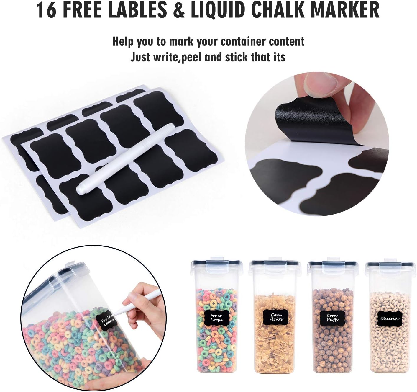 4 Piece Airtight Large Food Storage Containers(135.2oz), BPA Free Dispenser Plastic Cereal Storage