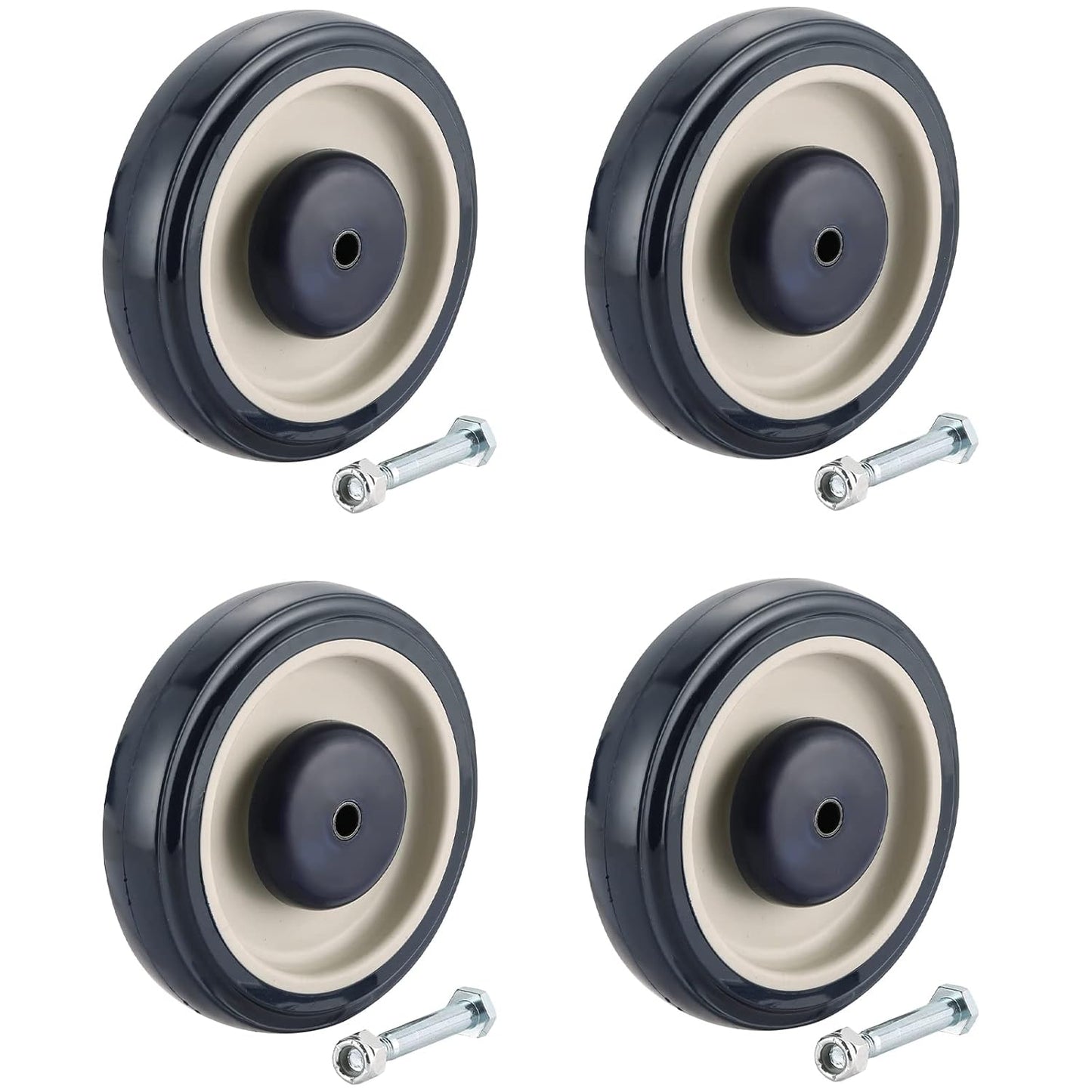 Cart Wheels Replacement 4 Pack Shopping Cart Caster 5-inch Diameter Shopping Cart Wheels with Axles Bolts