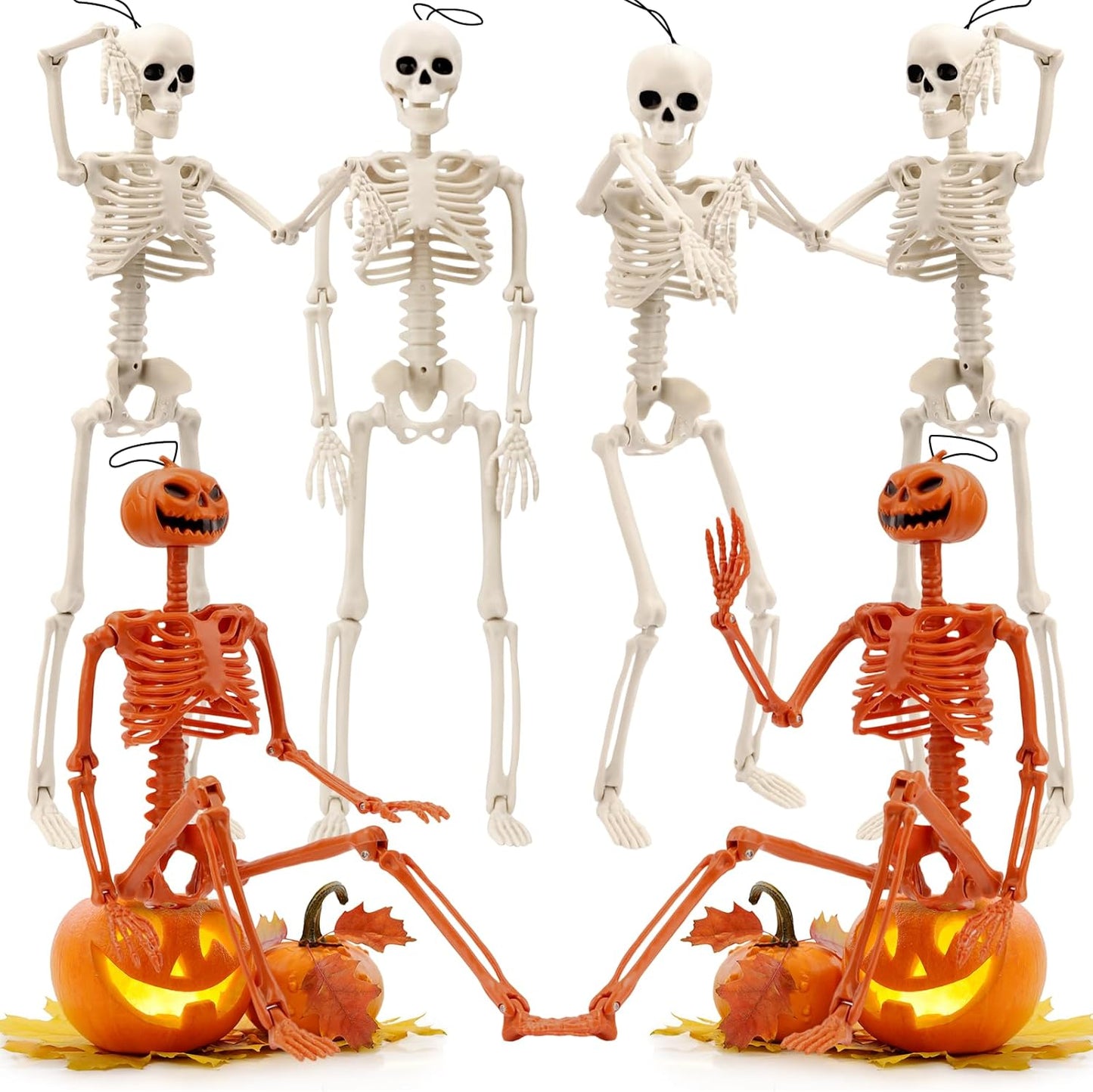 6 PCS Skeletons for Halloween 16 Inches, Full Body Posable Hanging Skeleton with Movable Joints for Halloween