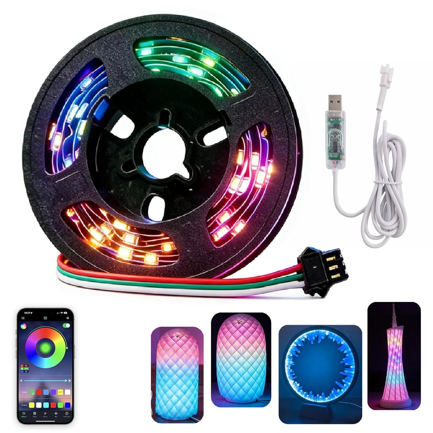 App Control Led Lamp Kit 001 for Bambu Lab 3D Printer Light Iridescent RGB LED Strip Light Bundle