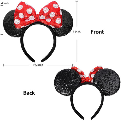 Mouse Ears Headbands Sequin Mouse Ears for Women Girls Boys Shiny Bow Headband for Cosplay Costume