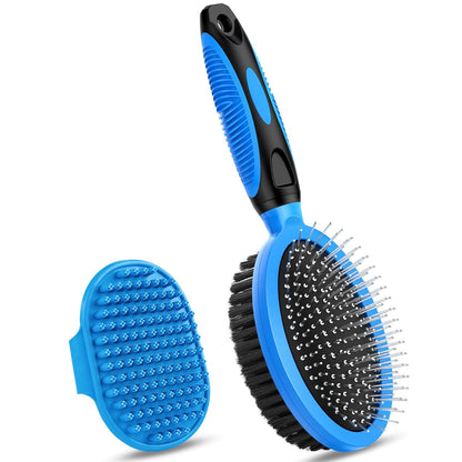 2PCS Pet Grooming Tools Double Sided Brush for Shedding and Bathing Suitable for Short Long Haired Dogs Cats