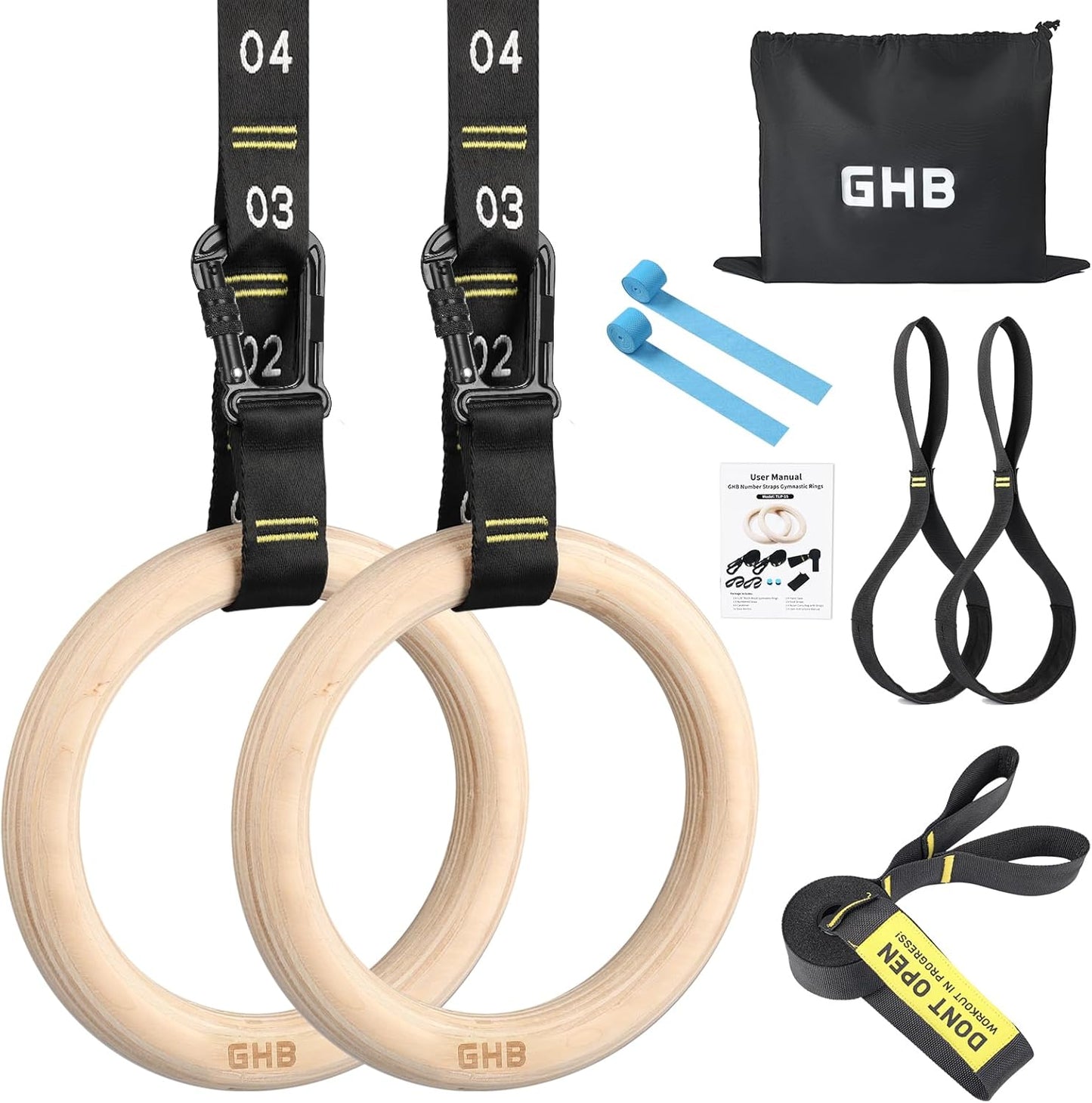 Wooden Gym Rings 1.25" Olympic Rings Adjustable Straps Pull Up Rings Sets for Workout