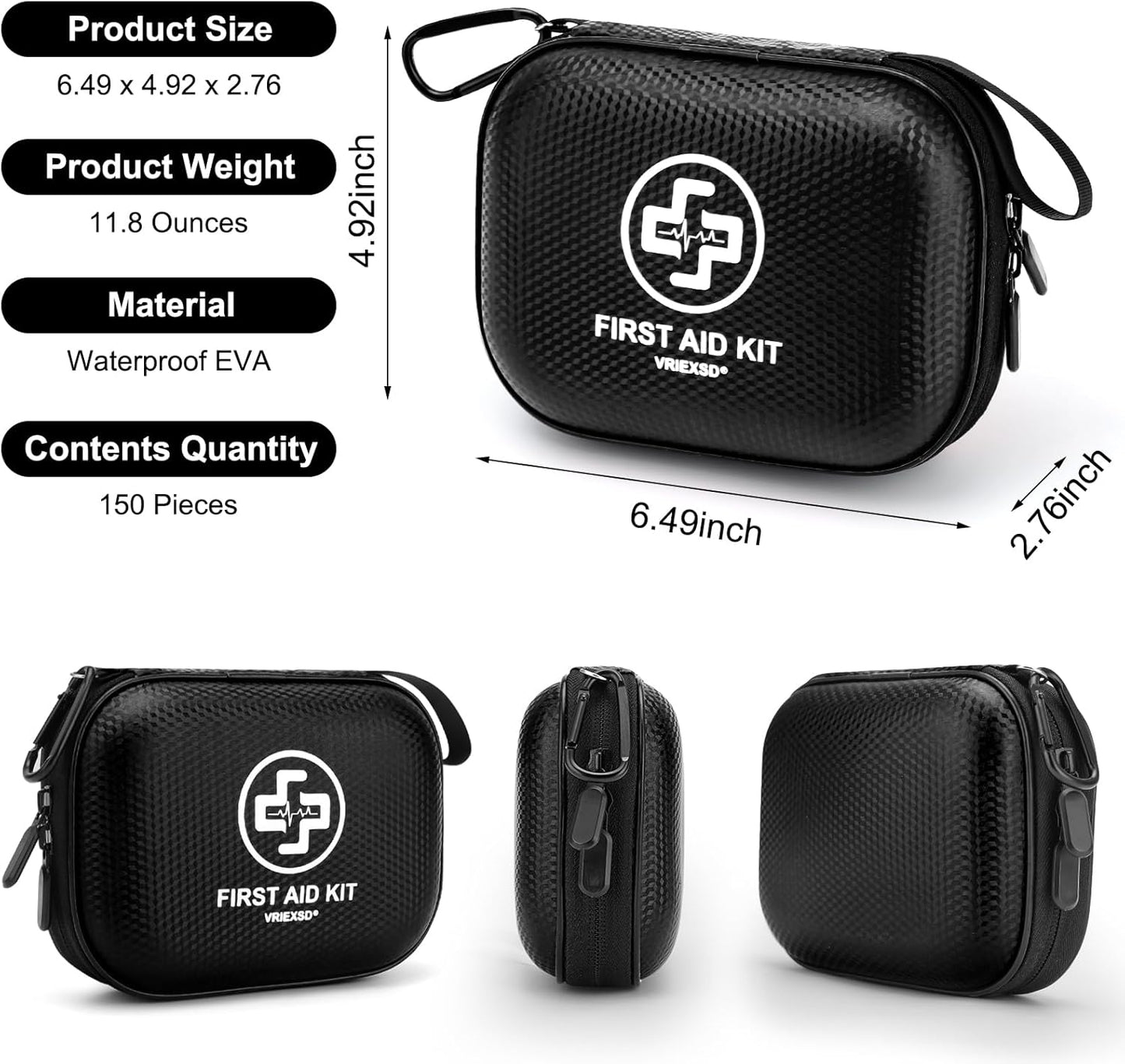 150 Piece Small Waterproof Hard Shell Medical Kit for Home Car Travel Camping Truck Hiking