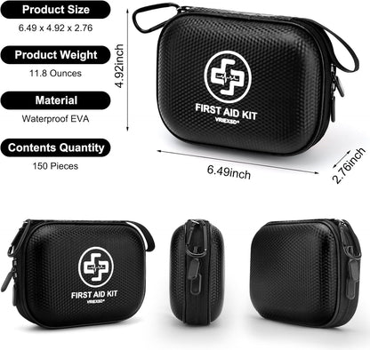 150 Piece Small Waterproof Hard Shell Medical Kit for Home Car Travel Camping Truck Hiking
