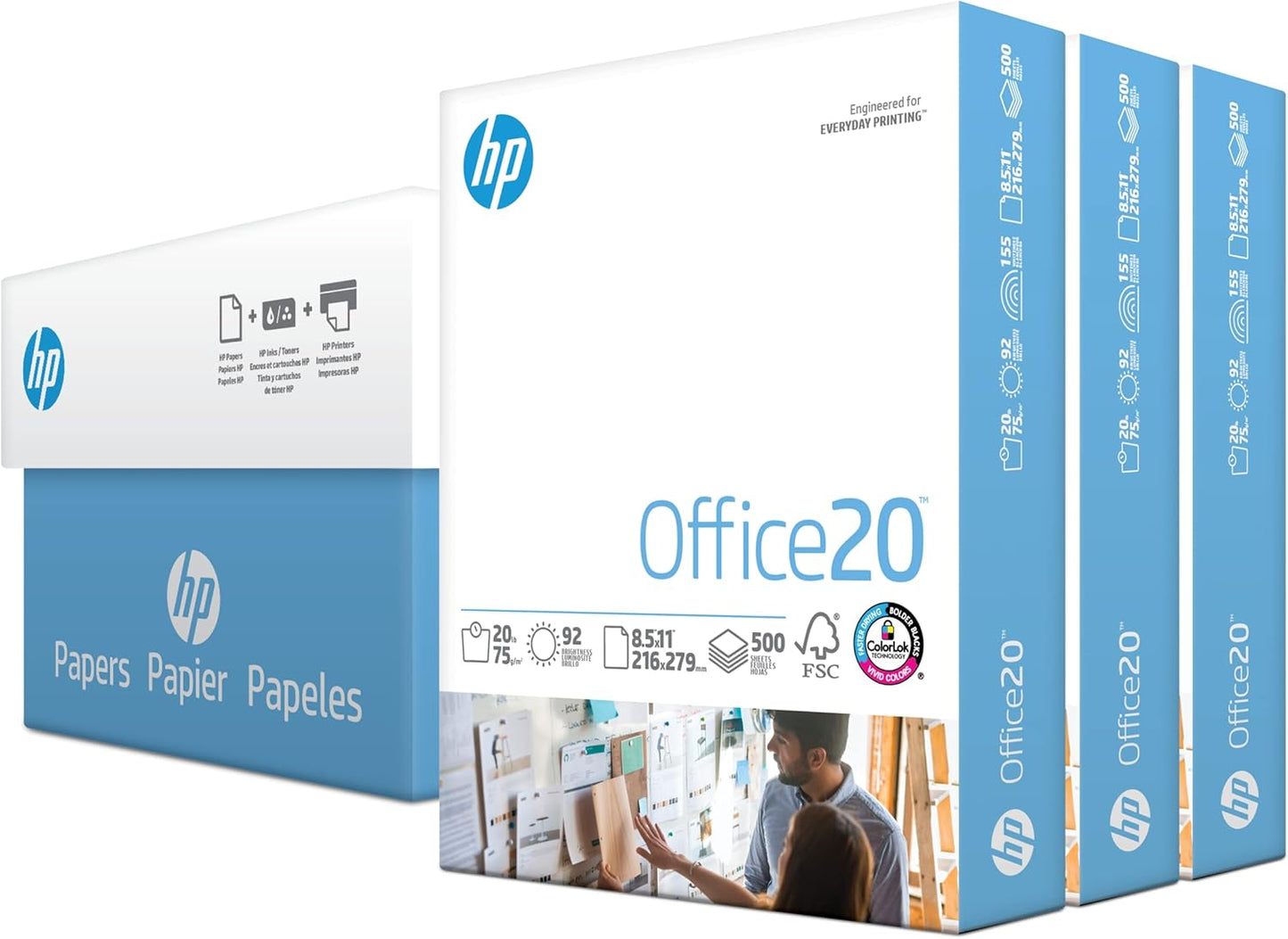 8.5 x 11 Paper Office 20 lb  3 Ream Case  1500 Sheets  92 Bright  Made in USA  FSC Certified  112090C White