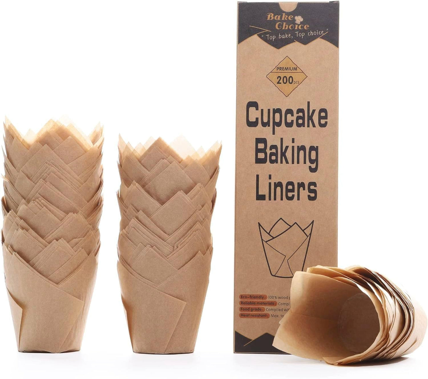 200pcs Natural Tulip Cupcake Liners for Baking Cups Unbleached European Parchment paper