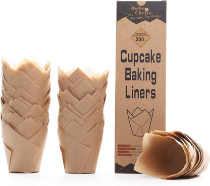 200pcs Natural Tulip Cupcake Liners for Baking Cups Unbleached European Parchment paper
