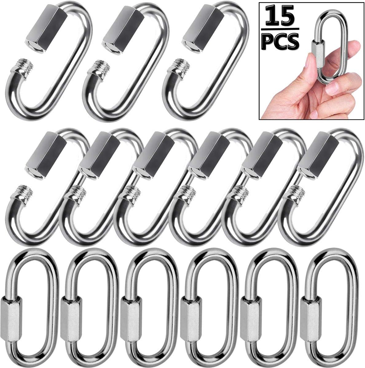 304 Stainless Steel D Shape Locking Carabiner Heavy Duty Chain Link Keychain for Outdoor