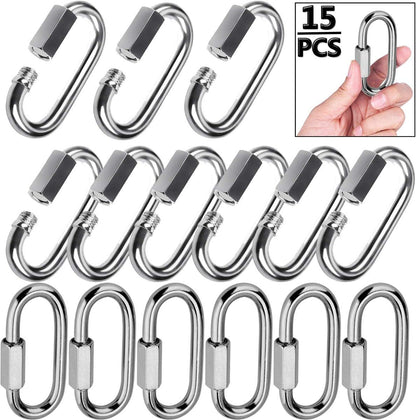 304 Stainless Steel D Shape Locking Carabiner Heavy Duty Chain Link Keychain for Outdoor