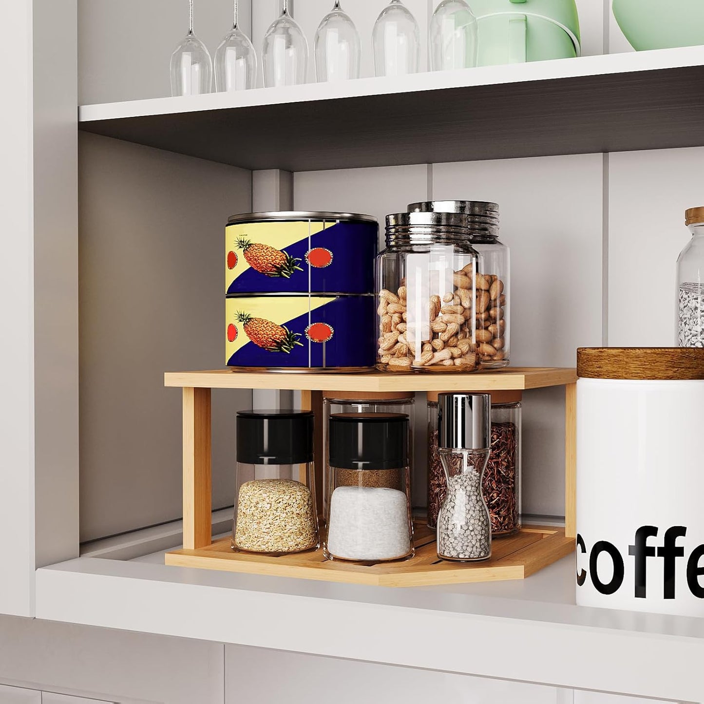 2 Tier Plate Organizer for Cabinet and Countertop Pantry Dish and Spice Rack
