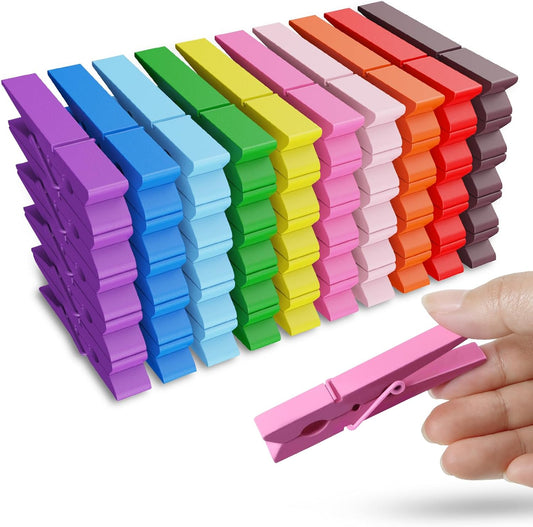 50 PCS Colored Wooden Clothespins 2.9inch 10 Color Clothes Pins for Clip Pictures Photos Decorative Small Colorful