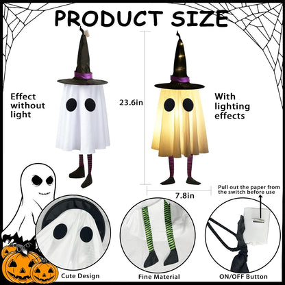 Set of 3 Glowing Ghosts with Witch Hat Lights for Yard Patio Garden Tree Outside