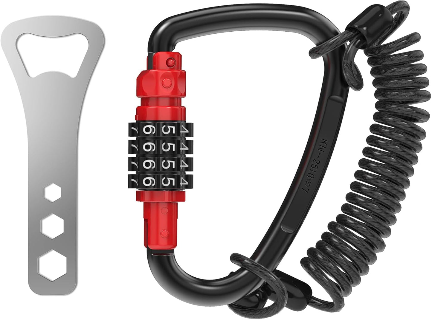 Large Carabiner Locking Clip D Ring Hook with Retractable Cable Travel Lock for Motorcycle Helmet Bike