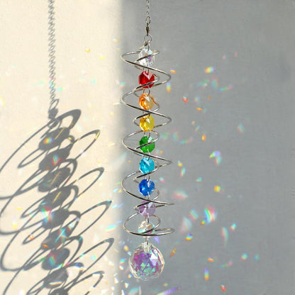 Wind Spinner Gazing Ball Spiral Tail Crystal Sun Catchers with Seven Chakra Beads Window Hanging for Indoor Home Outdoor