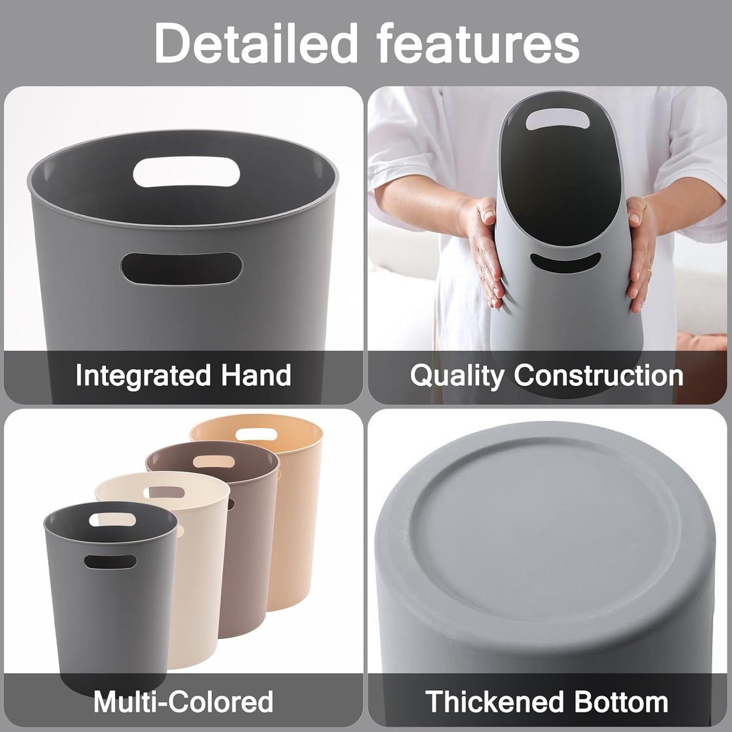 4 Pack Small Trash Can for Bathroom 3 Gallon/12-Liter Wastebasket Round Plastic Garbage Container Bin