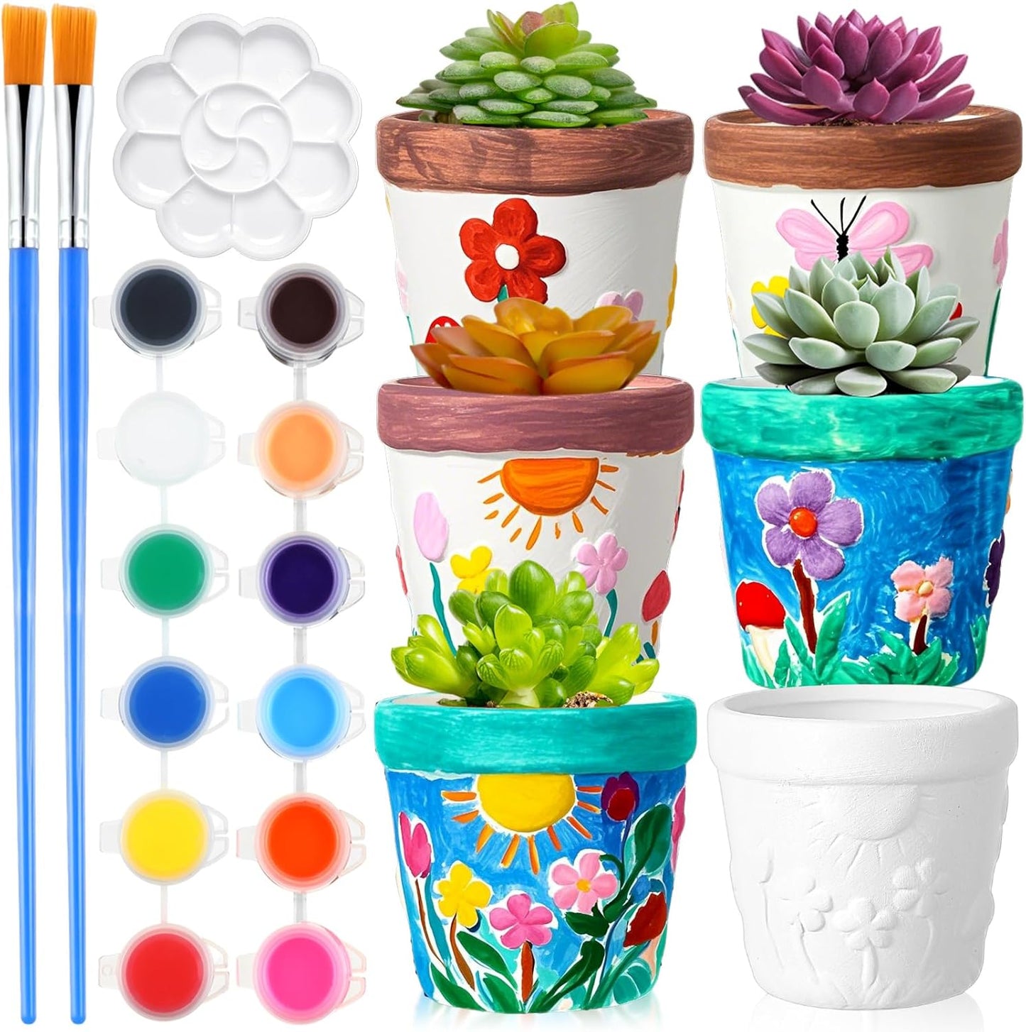 6 Set Ceramics to Paint DIY Ceramic Succulent Planter Pots Paint Your Own Flower Pots Craft Kit Unpainted
