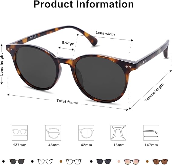 Small Round Classic Polarized Sunglasses for Women Men Vintage Style UV400 Lens