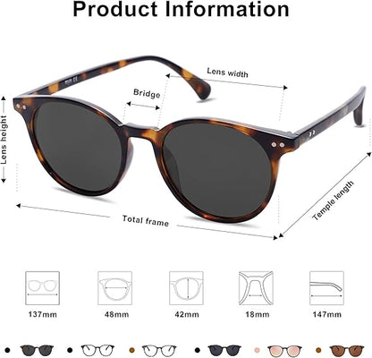 Small Round Classic Polarized Sunglasses for Women Men Vintage Style UV400 Lens
