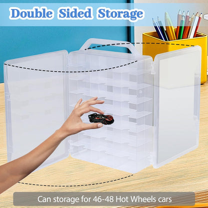 Hot Wheels Storage with Carrying Handle, Portable 1/64 Scale Toy Cars Storage Box Compatible with 46 Matchbox Hot Wheels Storage