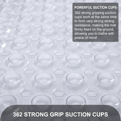 Non Slip 40 x 16 Inch Extra Long Bathtub Mat Machine Washable Bathmat with Drain Holes