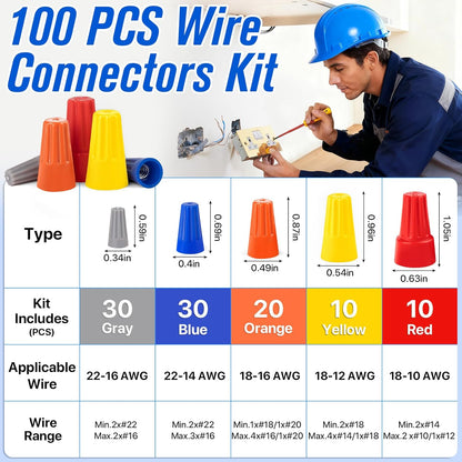100PCS Wire Connectors Nuts Electric Wire Caps Insulating Insert Twist Electrical Wire Connectors
