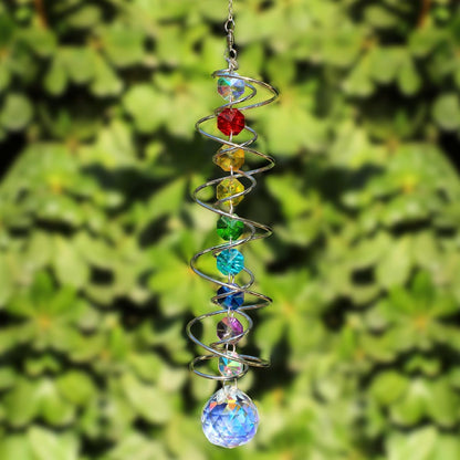 Wind Spinner Gazing Ball Spiral Tail Crystal Sun Catchers with Seven Chakra Beads Window Hanging for Indoor Home Outdoor