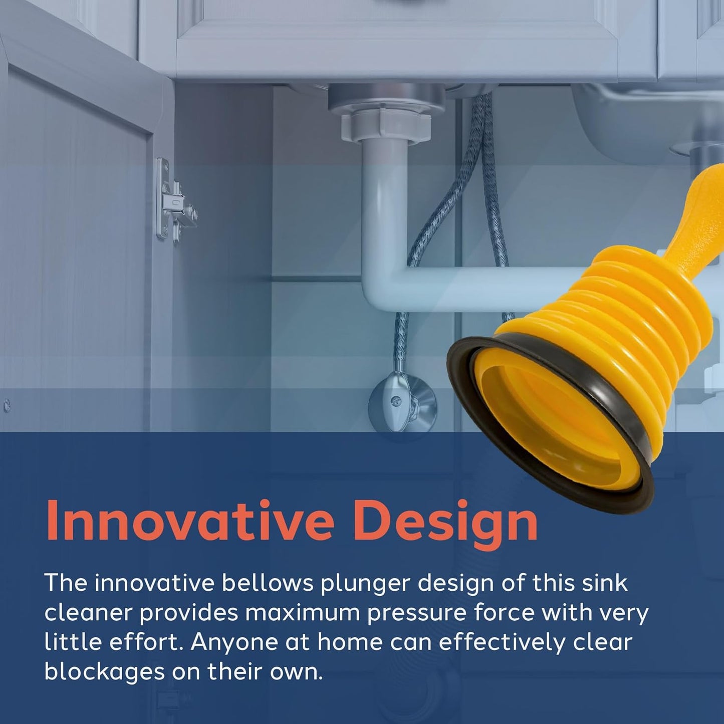 11 Inch Bellows Sink Plunger for Kitchen & Bathroom Sinks Heavy-Duty Clog Remover with Ergonomic Handle