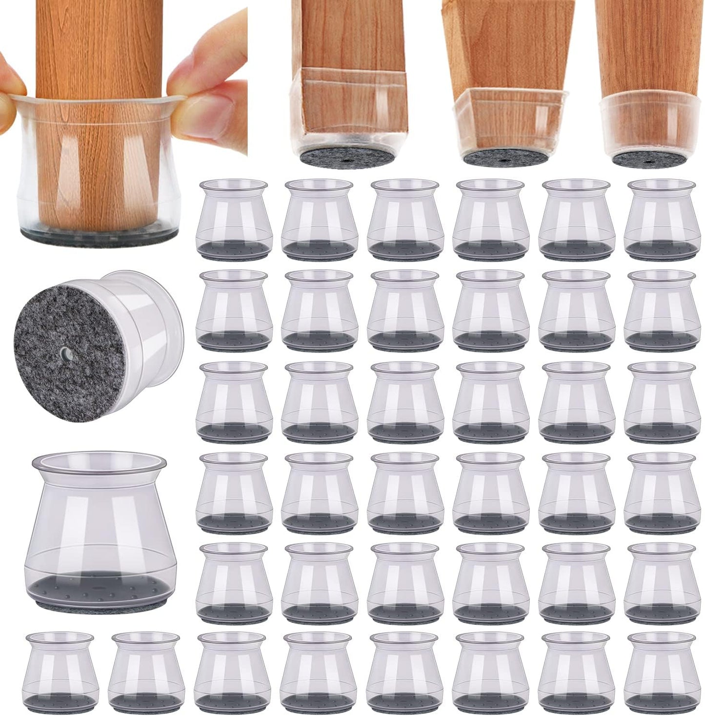 40Pcs Chair Leg Floor Protectors Chair Leg Protectors for Hardwood Floors Silicone Pads