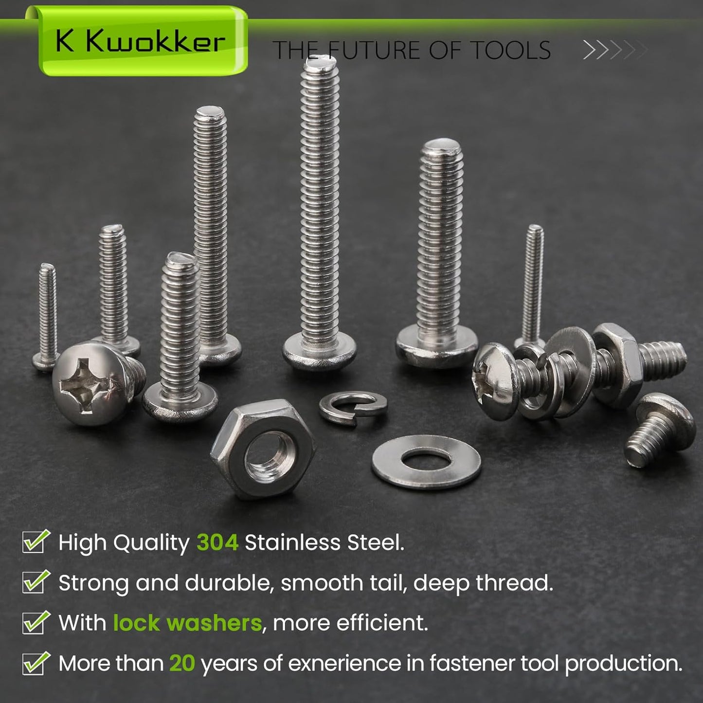 Nuts and Bolts Assortment Kit Phillips Pan Head #2-56#4-40#6-32#8-32#10-24#12-24 Machine Screws 26 Sizes 304 Stainless Steel Screws Nut and Bolt