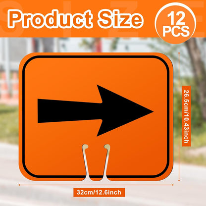 12 Pcs Traffic Arrow Orange Detour Signs Road Cone Top Directional Left Right Go Straight Arrows Sign for Road