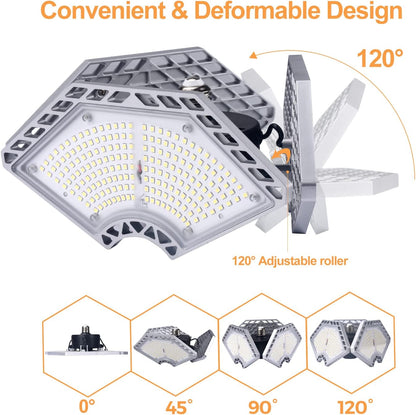 LED Garage Lights, 140W 18500 Lumens Garage Lighting 6000K Daylight with Deformable Three Panel Ceiling Light Fixture