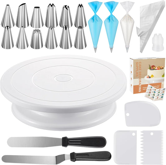 71PCs Cake Decorating Kit Baking Supplies Tools Includes Cake Stand Turntable 12 Icing Piping Tips Set