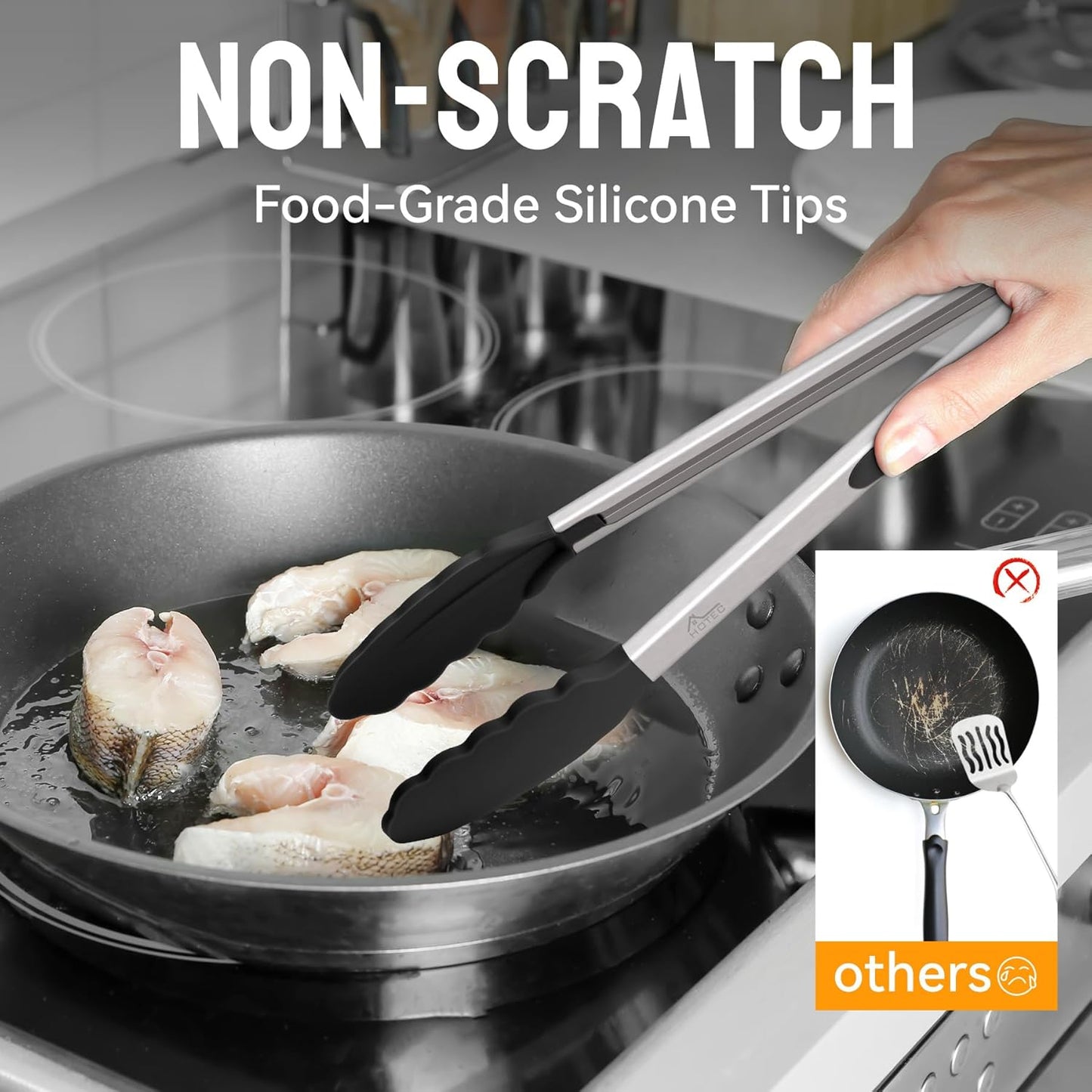 Premium Stainless Steel Locking Kitchen Tongs with Silicon Tips Set of 2-9" and 12"