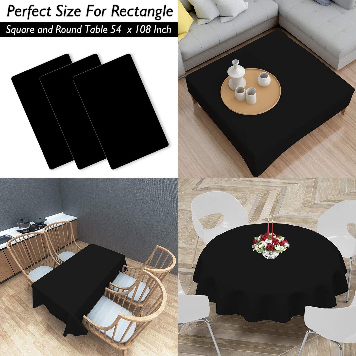 Tablecloths for Rectangle Tables 54" x 108" Black Disposable Table Cloths for 6 to 8 Foot Tables I