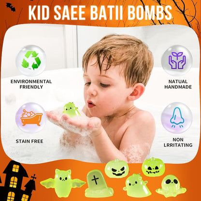 Bath Bombs for Kids Pumpkin Bath Bombs with Halloween Luminous Mini Resin Toys Inside