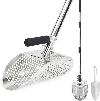 Sand Scoop for Metal Detecting Stainless Steel Metal Detector Scoop with Long Steel Handle Sand Sifter for the Beach