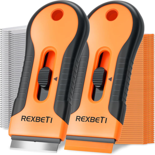 2 Pack Razor Scraper Set with Extra 80Pcs Razor Blades 30Pcs Metal and 50Pcs Plastic Blades