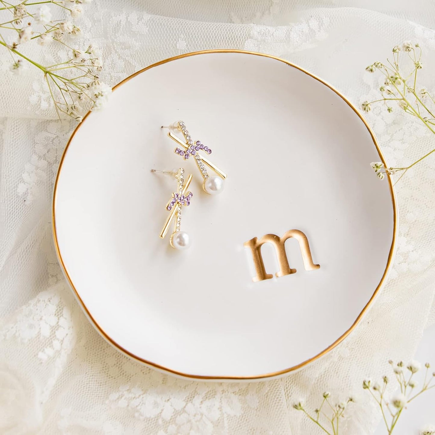 Ceramic Jewelry Tray Decorative Trinket Dish for Rings Earrings Necklaces Bracelet Watch Keys