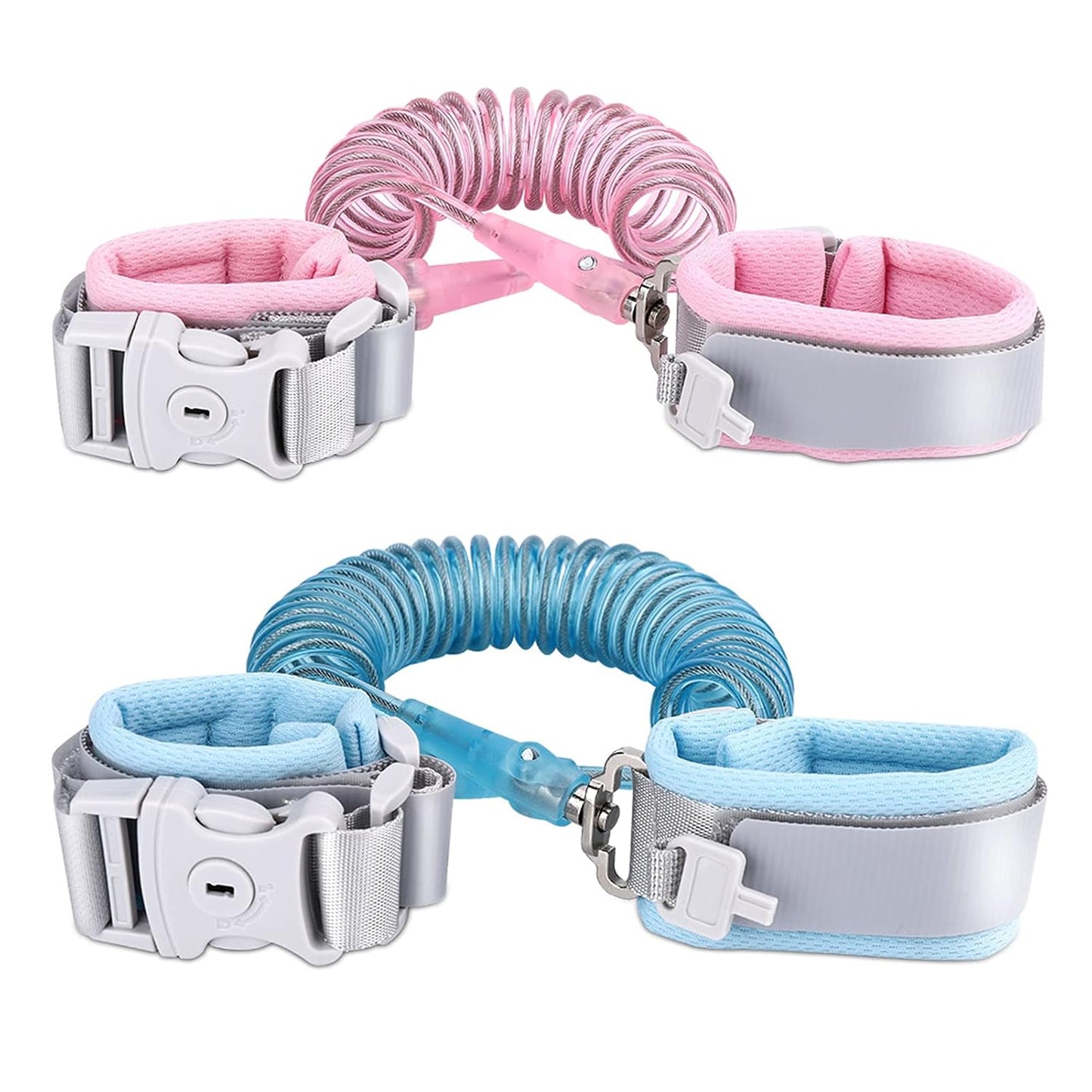 Anti Lost Wrist Link with Key Lock for Kids 6.56ft 2 Pack Pink and Blue