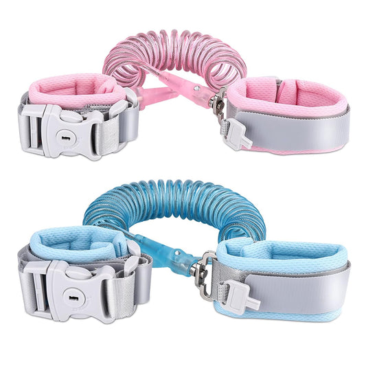 Anti Lost Wrist Link with Key Lock for Kids 6.56ft 2 Pack Pink and Blue