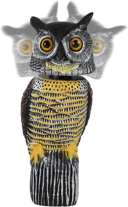 Plastic Fake Owl Wagging Head Outdoor Statues 16.5 inch Bird Scarecrow Horned Decoy Bird Deterrents