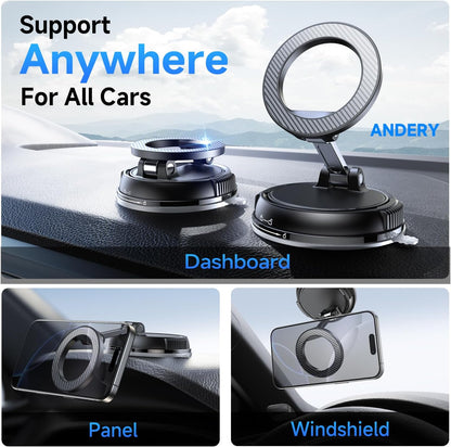 Car Phone Holder for Magsafe 78+LBS Strongest Suction & 2400gf Strongest Magnetic 360° Adjustable Car Phone Mount