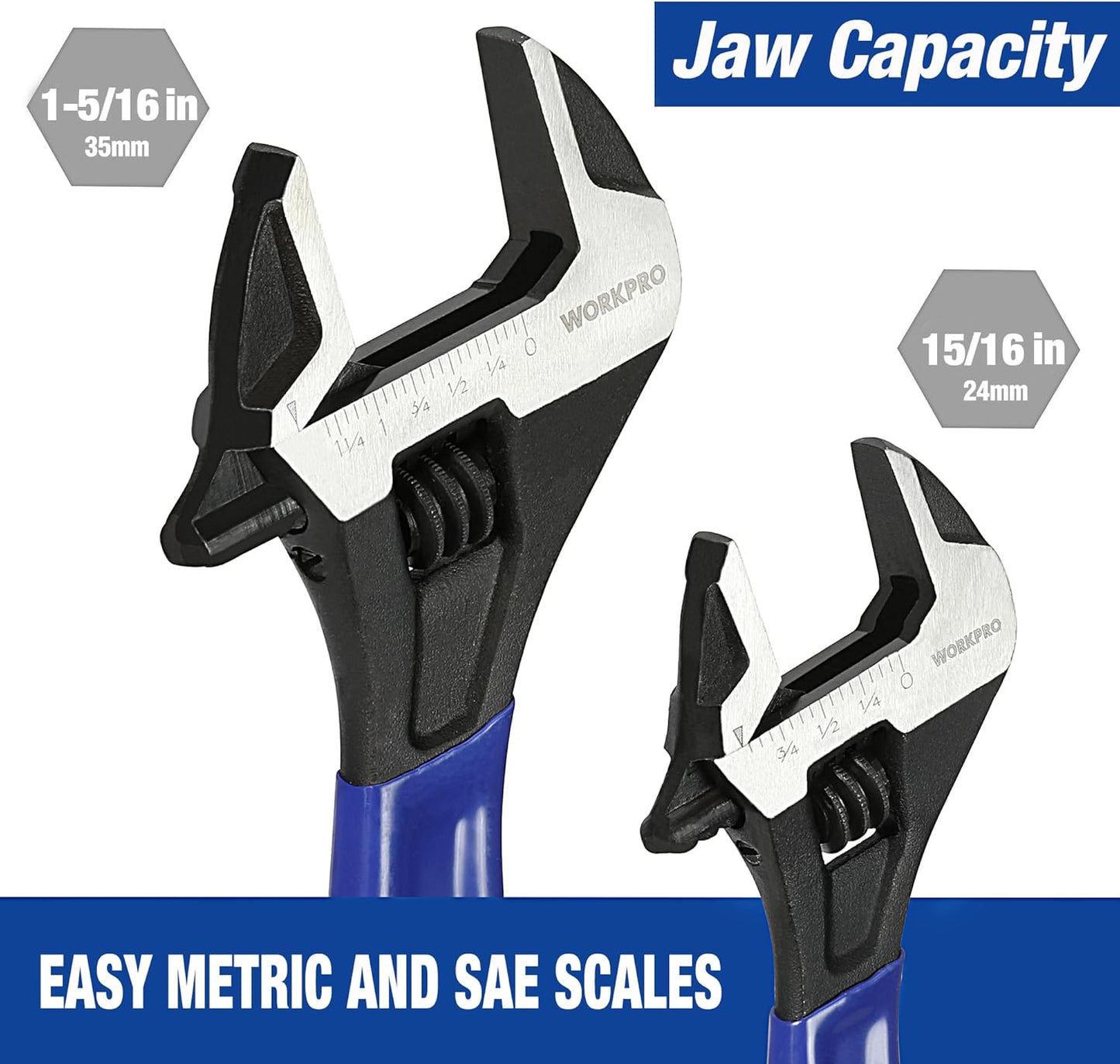 2-Piece Adjustable Wrench Set 6-Inch & 10-Inch Wide Jaw Black Oxide Wrench Cr-V Steel