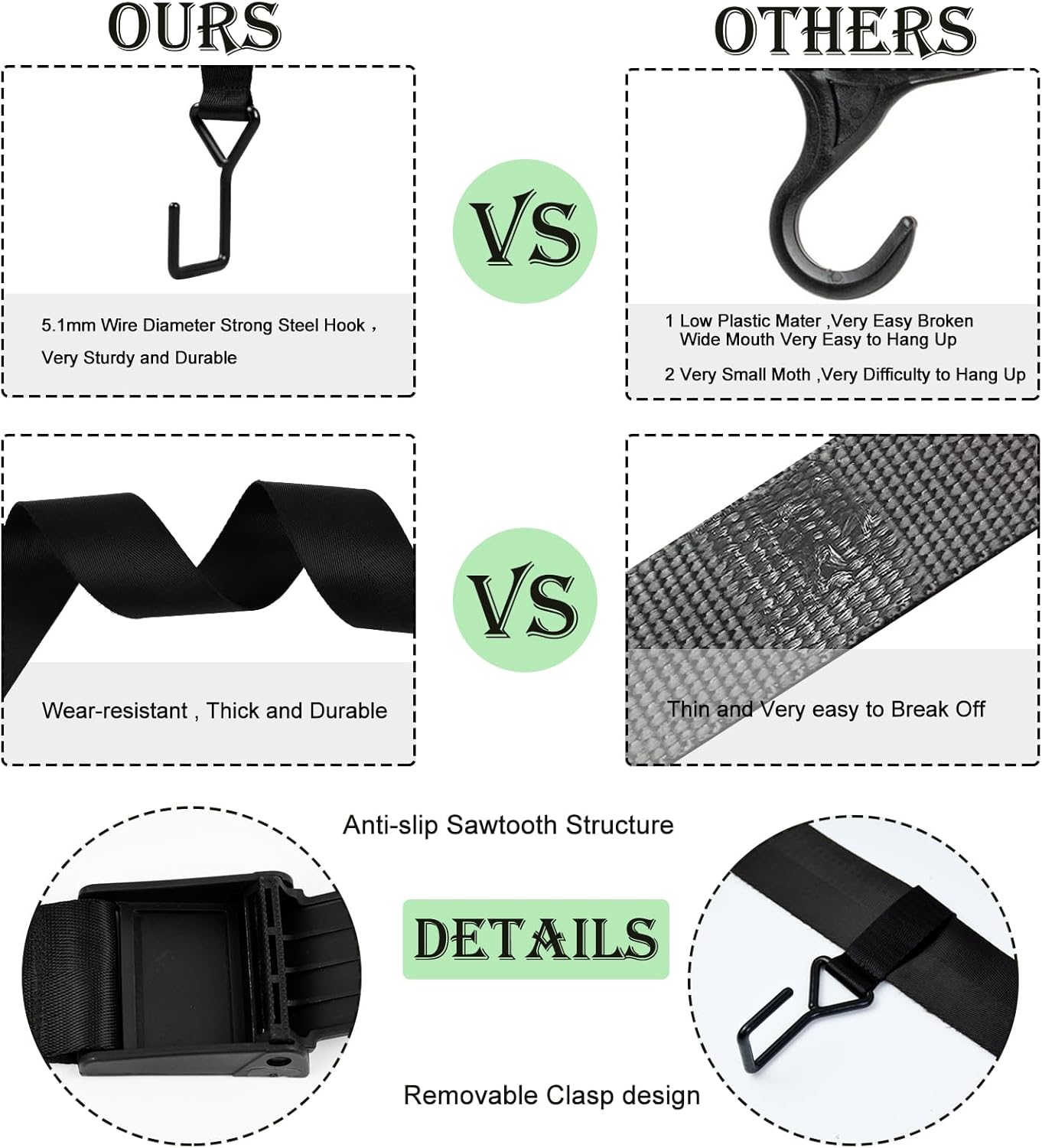 Heavy Duty Bow Hanger Strap with 6 Metal Bow Hooks Tree Bow Hanger Tree Stand Hooks Archery Hunting Accessories for Climbing Hunting Outdoor