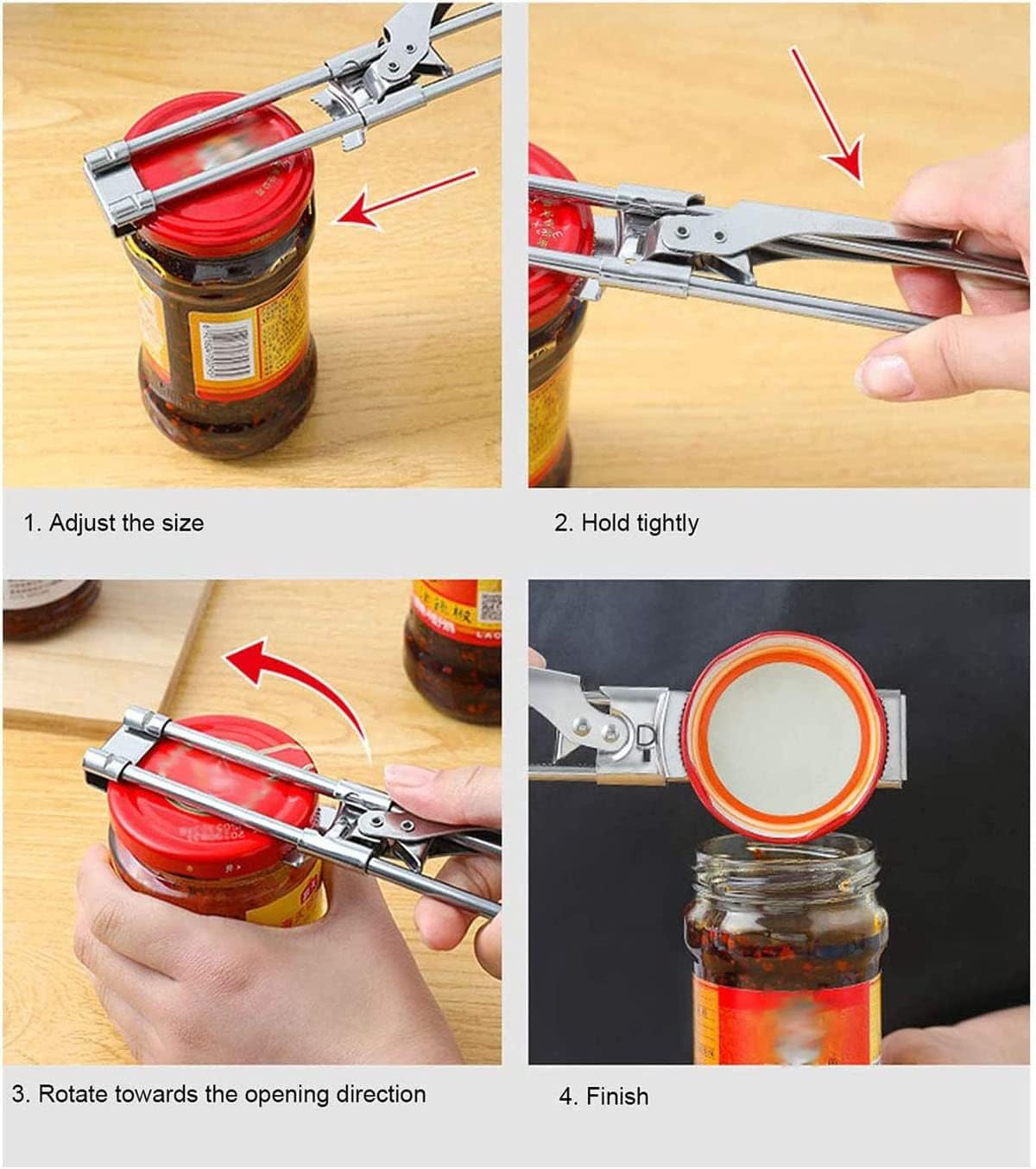 Jar Opener for Weak Hands Adjustable Stainless Steel Can Opener Jar Gripper Tight Lid Opener Kitchen Gadgets